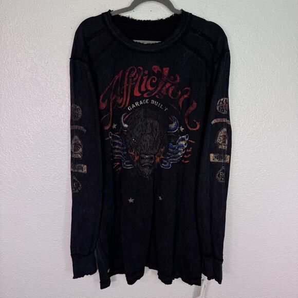 Affliction Thermal Shirt Mens 3X Dakota Hills Reversible Tee Live Fast Y2K 3XL - Picture 1 of 14